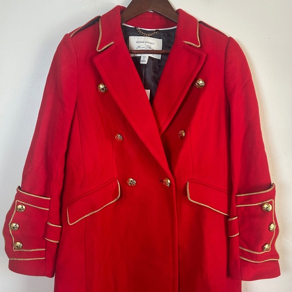NWT Banana Republic OliviaPalermo Red Military Wool Blend Long Coat Petite Small - Picture 6 of 13